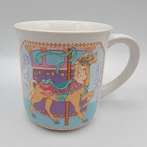 Vintage Pastel Carousel Prancer Horse Merry-Go-Round Ceramics Coffee Mug